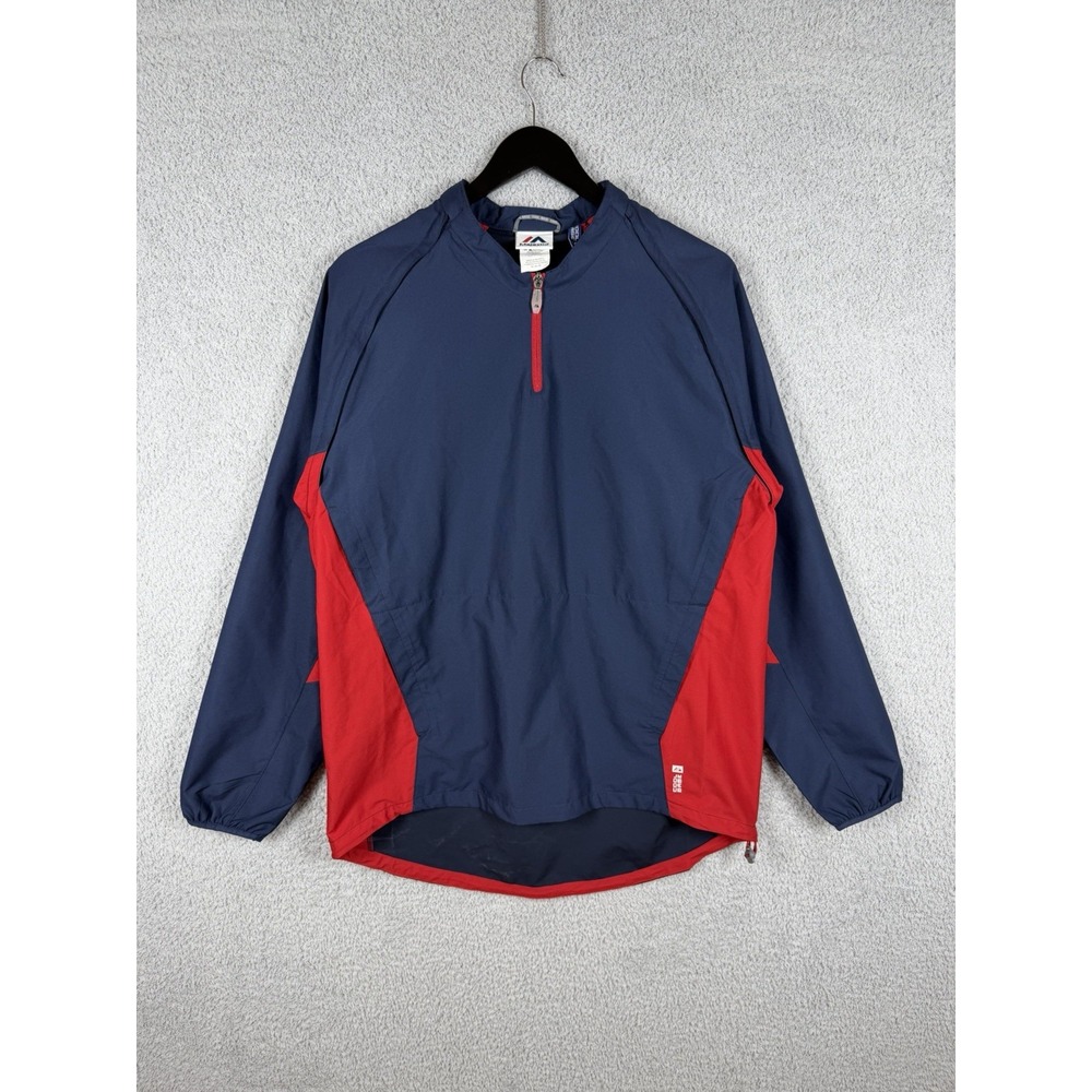 Majestic Cool Base Mens M 1/4 Zip Pullover Navy Red Athletic Windbreaker‎